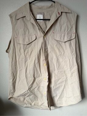 VTG Esprit Women’s Sleeveless Button-Up Shirt in Light Beige Utility Gorpcore L